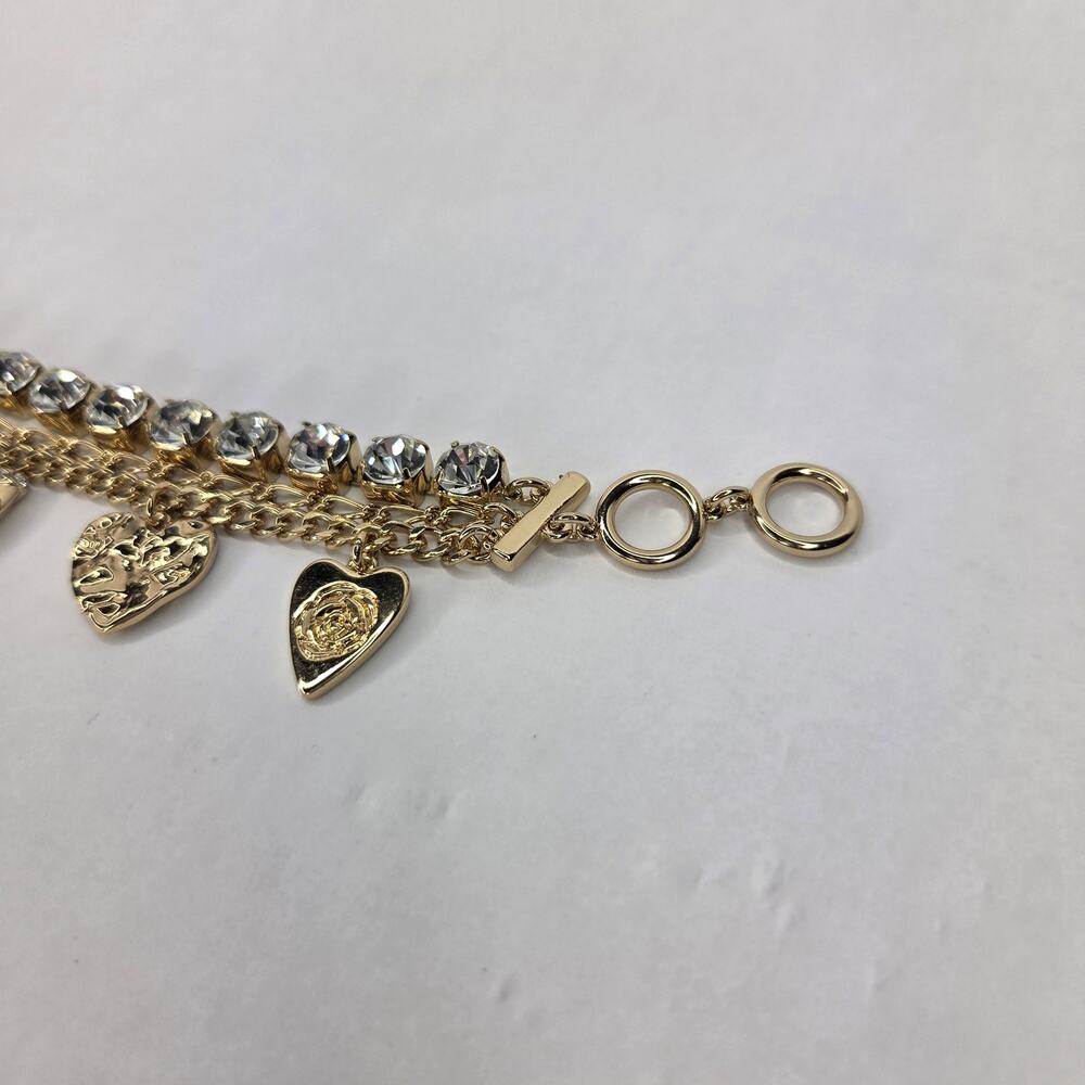 INC Gold-Tone Crystal Mixed Heart Charm Triple-Row Flex Bracelet - Picture 3 of 7